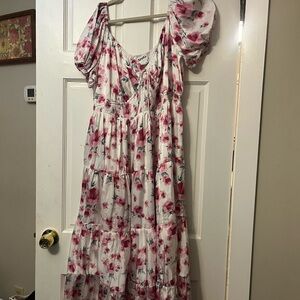 ARULA Floral Maxi Dress - Pink and White